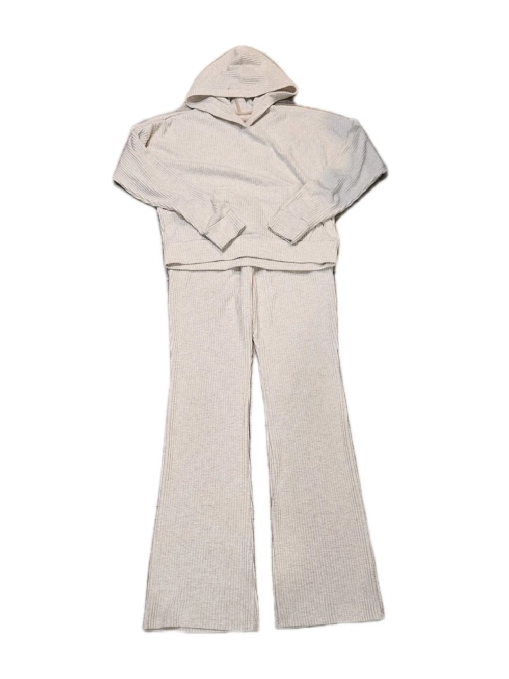 Abercrombie Kids Cream Ribbed Hooded Sweater & Flare Pants Set